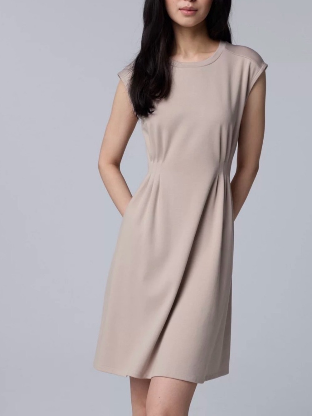 Simply Vera Vera Wang Beige Cap-Sleeve Mini Dress